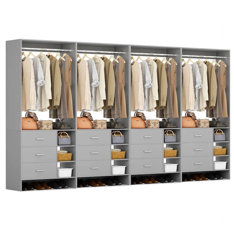 Cimly 30'' W Freestanding Closet Sytem with Hanging Rod, Closet Organizer with Drawers and Shelves