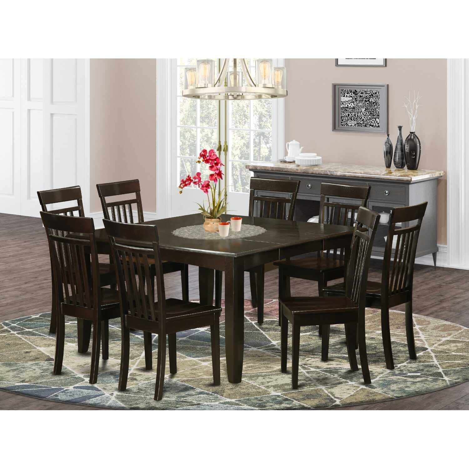 HomeStock 9-Piece Square Cappuccino Finish Solid Wood Top Dining Table with 8-Chairs