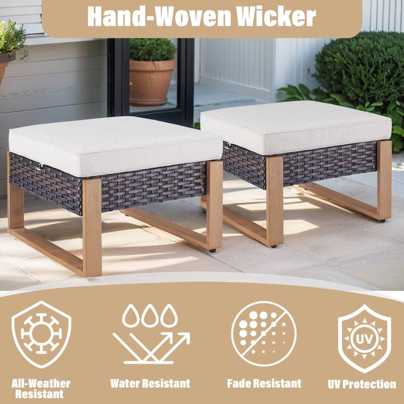 Gymojoy 2 Wicker Ottomans w/Removable Cushions
