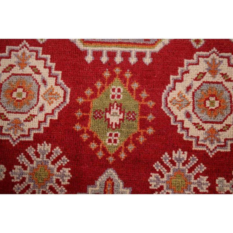 Geometric Red Kazak Accent Rug Hand-Knotted Oriental Wool Carpet - 2'7" x 4'1"