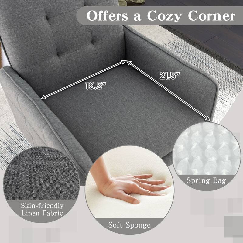 Linen Fabric Accent Chair with Metal Legs, Ergonomic Backrest and 350 lbs Capacity - 28.5" x 25.5" x 35.5"