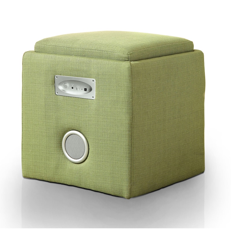 Cavelli Contemporary Fabric Built-in Speaker & Hidden Storage Ottoman by Furniture of America