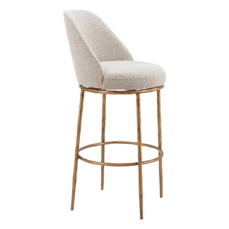 32 Inch Beige Gold Swivel Bar Chair with Steel Frame and Footrest - 21.9”x 19.1” x 42.5”