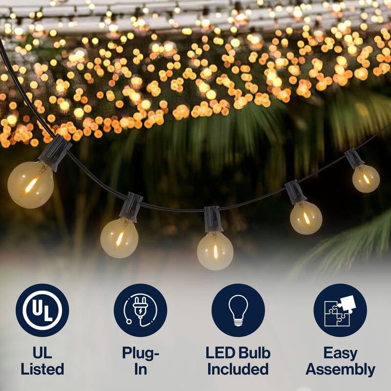 25-Light Indoor/Outdoor G40 Bistro Globe String Lights, 25 ft., Black (2-Pack)