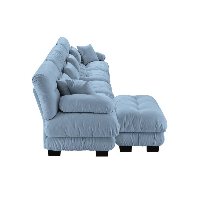 173.2" Chenille Modular 4-Seater L-Shaped Cloud Sectional Sofa with Ottoman