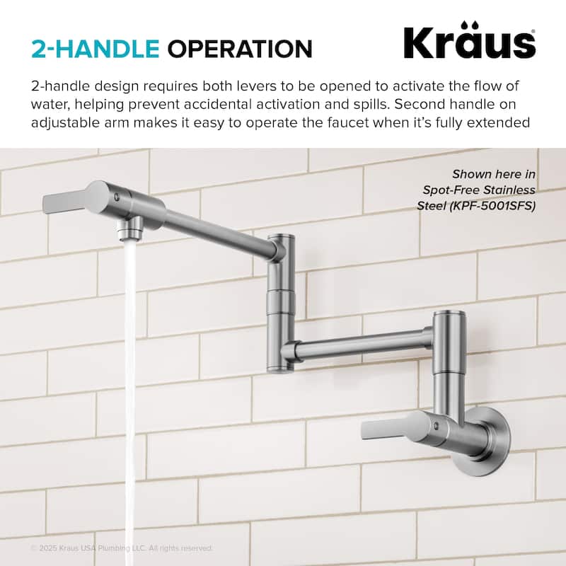 KRAUS Oletto Wall Mount Pot Filler Kitchen Faucet with Retractable Arm