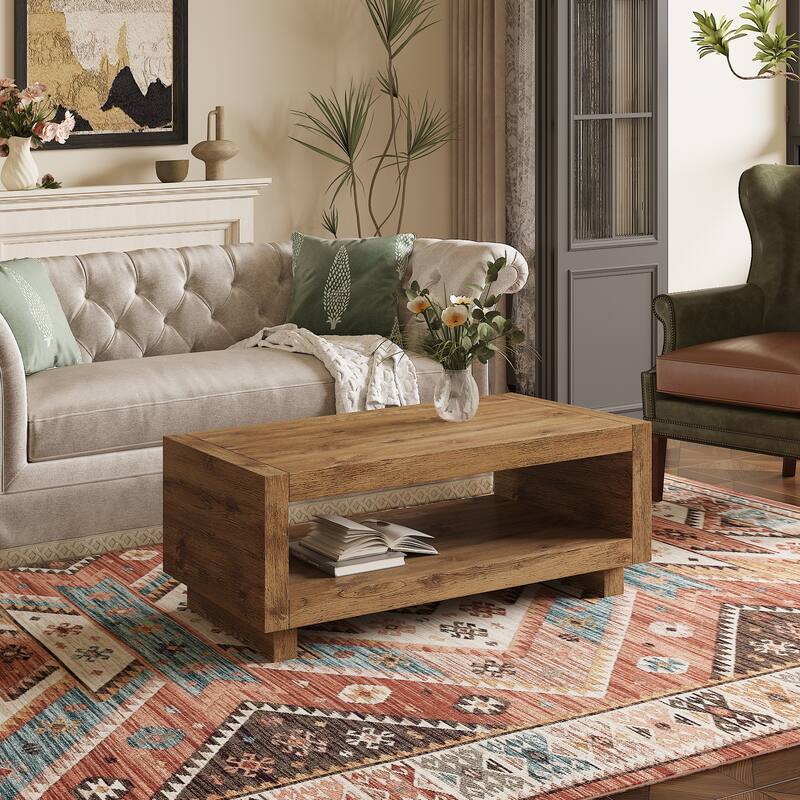 Modern Minimalist MDF Rectangular Coffee Table, 47.2*23.6*18 Inches - Natural Wood