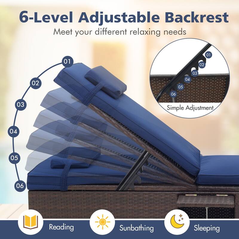 Gymax Chaise Lounge w/ 6-level Backrest Comfy Seat & Headrest Backyard