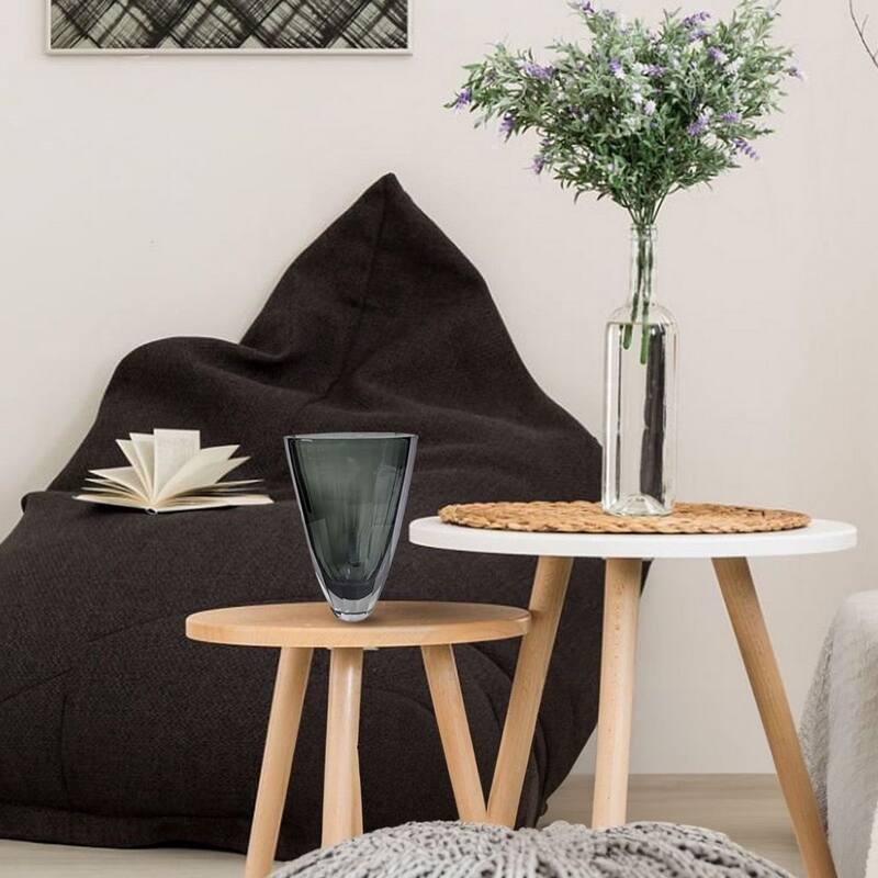Large Fancy Cut Glass Vase in Smoky Gray