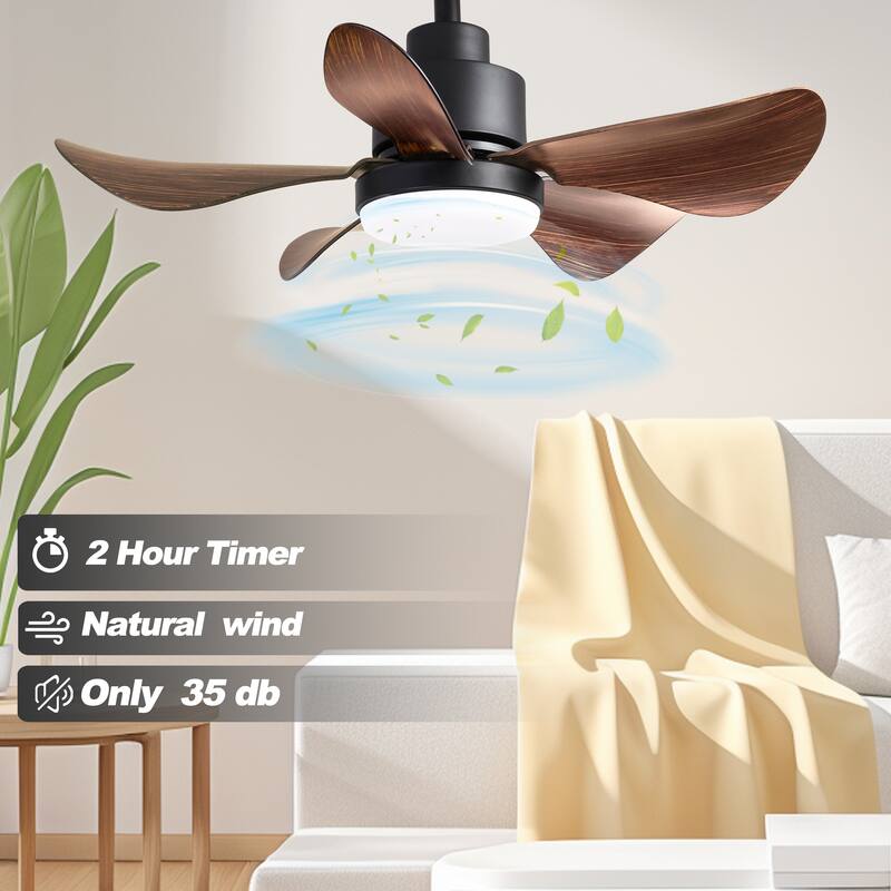 28 Inch Small Ceiling Fan with Lights Remote, 5 Blade Propeller Smart Ceiling Fan, 6 Speeds 3 Colors for Bedroom Kitchen