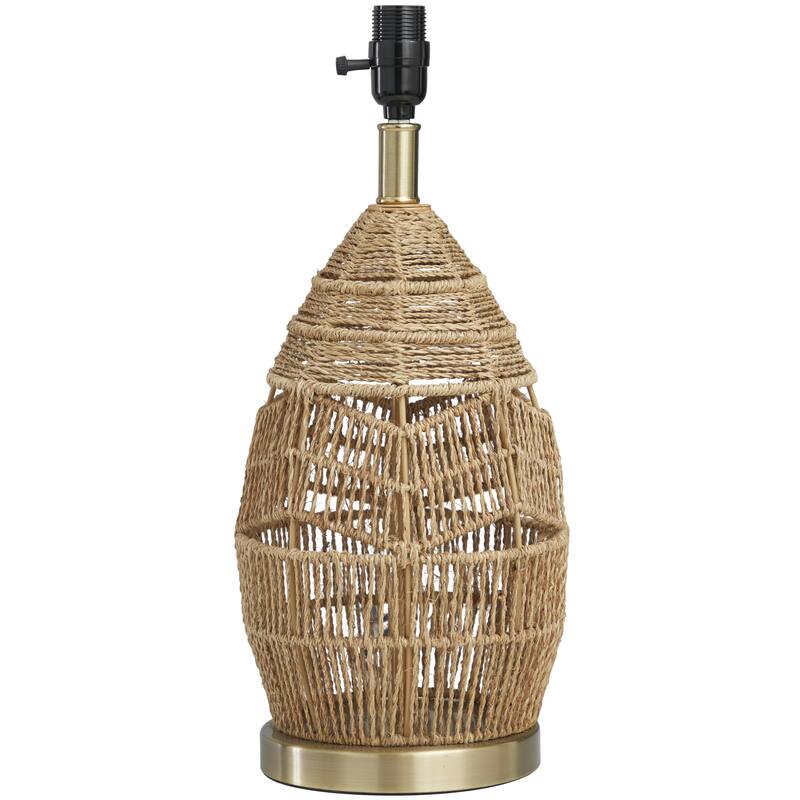 Wicker Wood Handmade Woven Room Table Lamp with Zig Zag Pattern and Gold Base - Brown - Roche River Decor