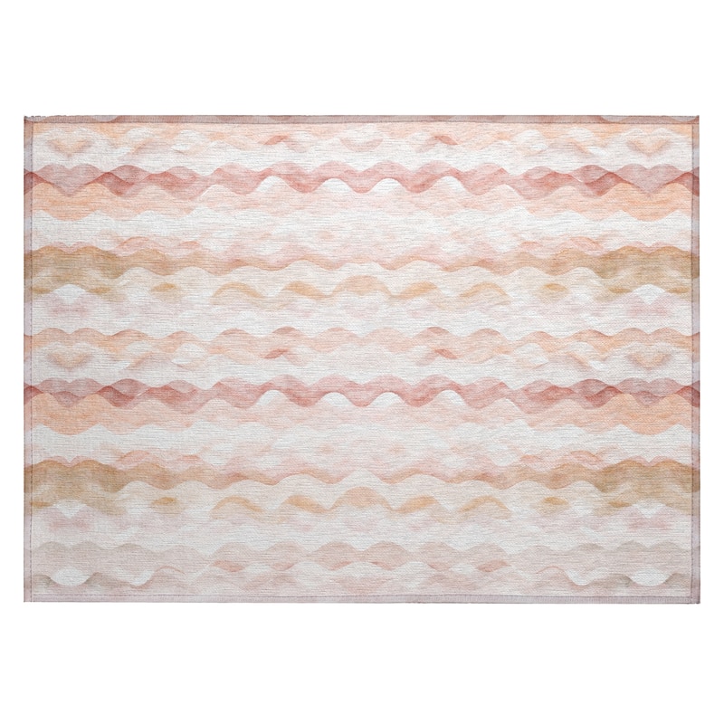 Indoor/ Outdoor Surfside Ombre Wave Washable Rug New - Peach - 1'8" x 2'6"