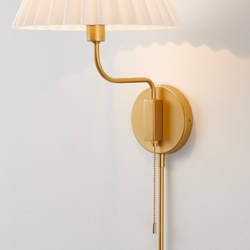KAWOTI Brushed Gold Wall Sconce with Cone Opal White Glass - D11" x W12.5 x H33"