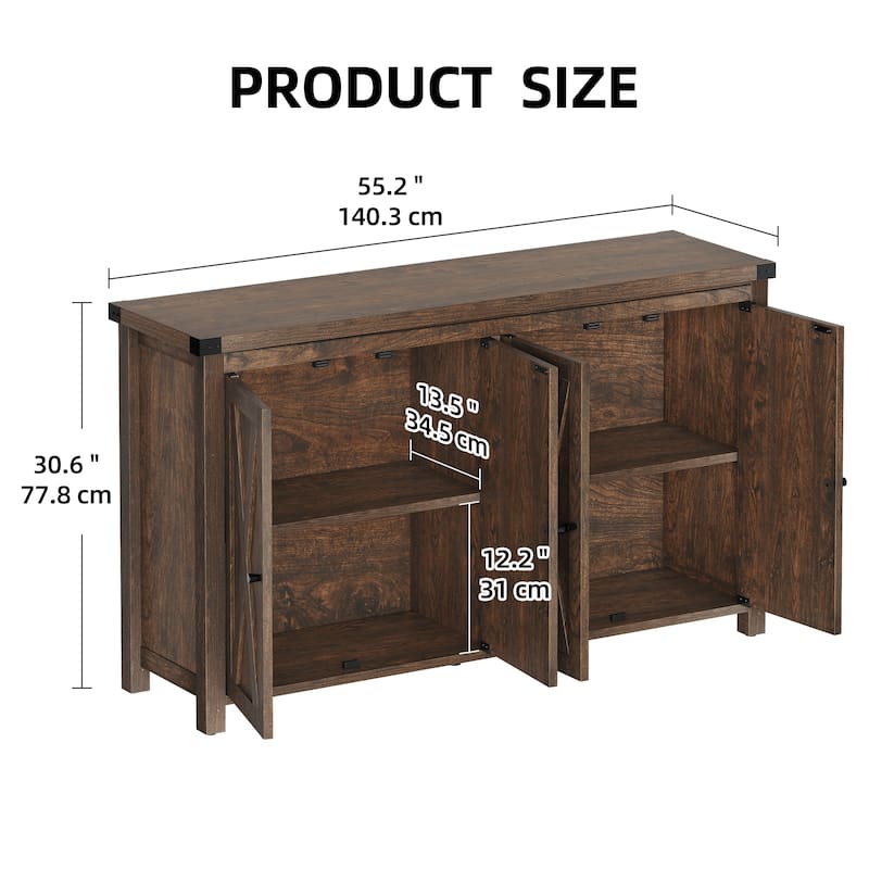 Moasis 55-inch Farmhouse Four-Door Buffet Cabinet Storage Kitchen Sideboard Buffet Table
