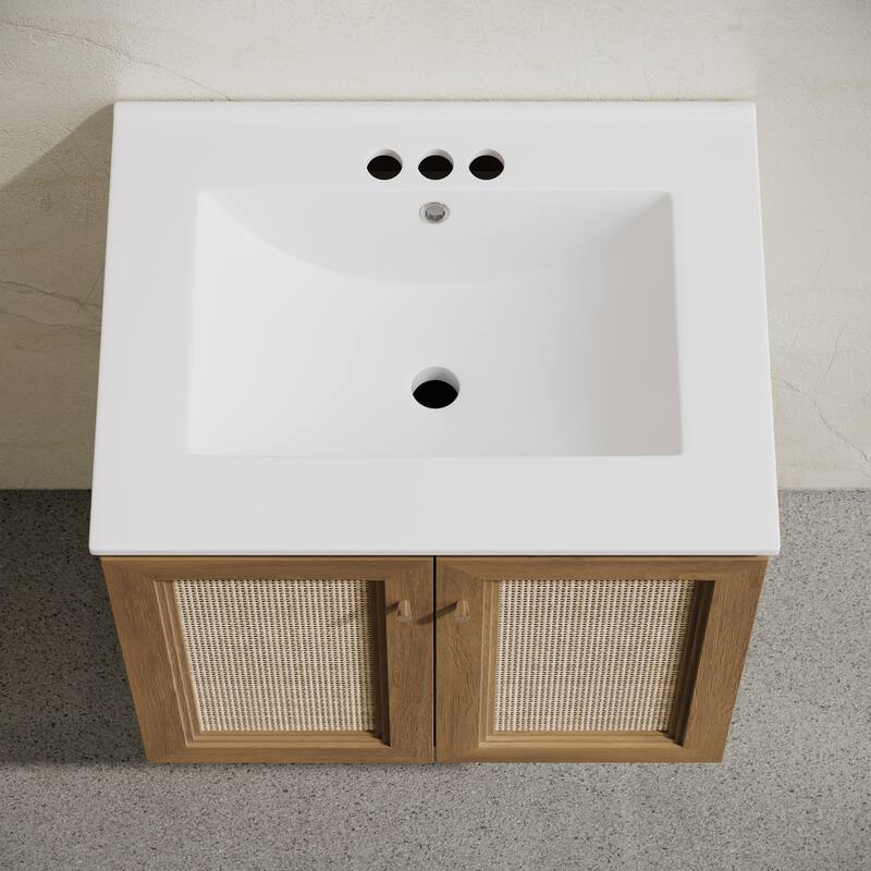 Classe 24" Wall-Mounted Bathroom Vanity In Brown Oak With Centerset Faucet Holes Vanity Top - 24