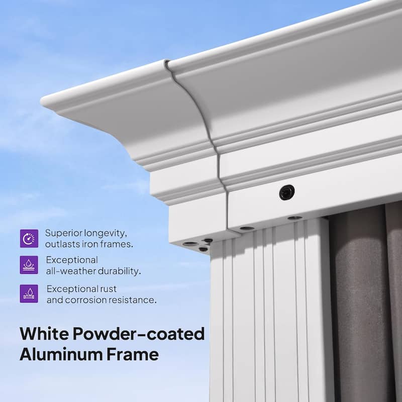 PURPLE LEAF Patio Hardtop Gazebo Pro for Outdoor Grey Galvanized Steel Double Roof White Aluminum Poles