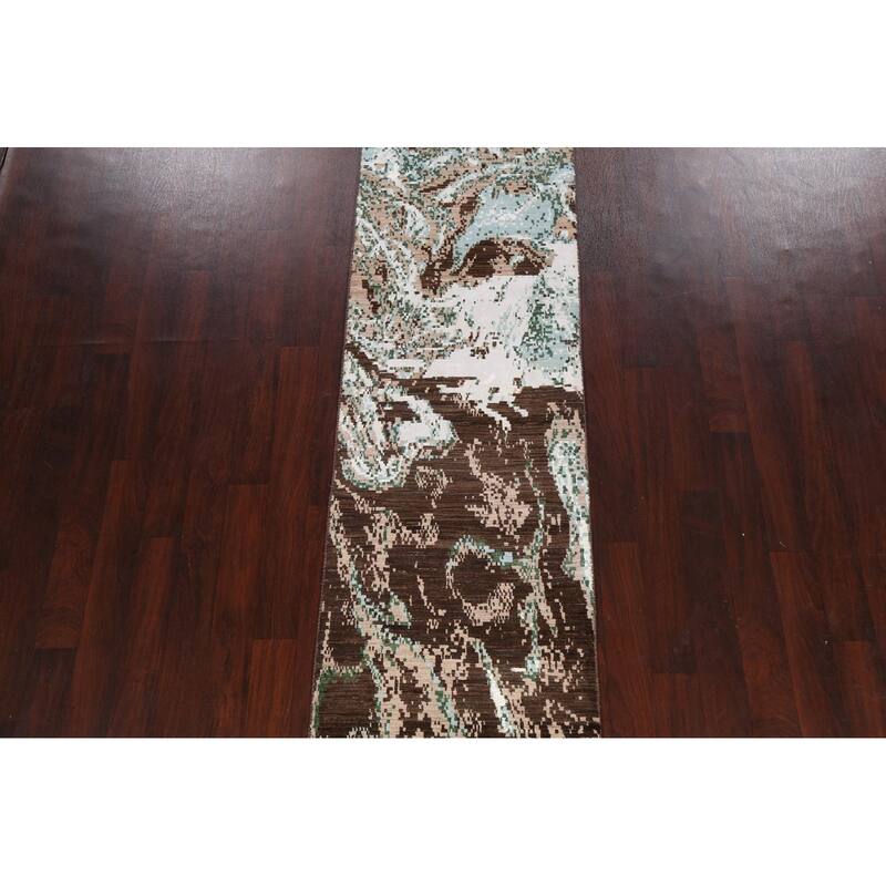 Wool/ Silk Abstract Artistic Modern Oriental Runner Rug Hand-knotted - 2'6" x 10'1"