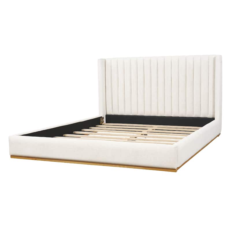 Christopher Knight Home - Modern Minimalist Upholstered Linen Platform Bed Frame with Wingback Headboard, Wood Slat Support