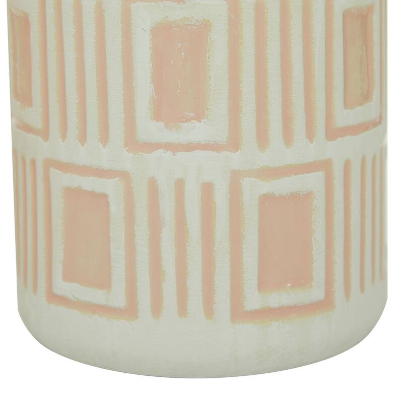 Ceramic Vase with Diamond Patterns - Set of 2 White - Roche River Decor - 6"W x 6"L x 10"H
