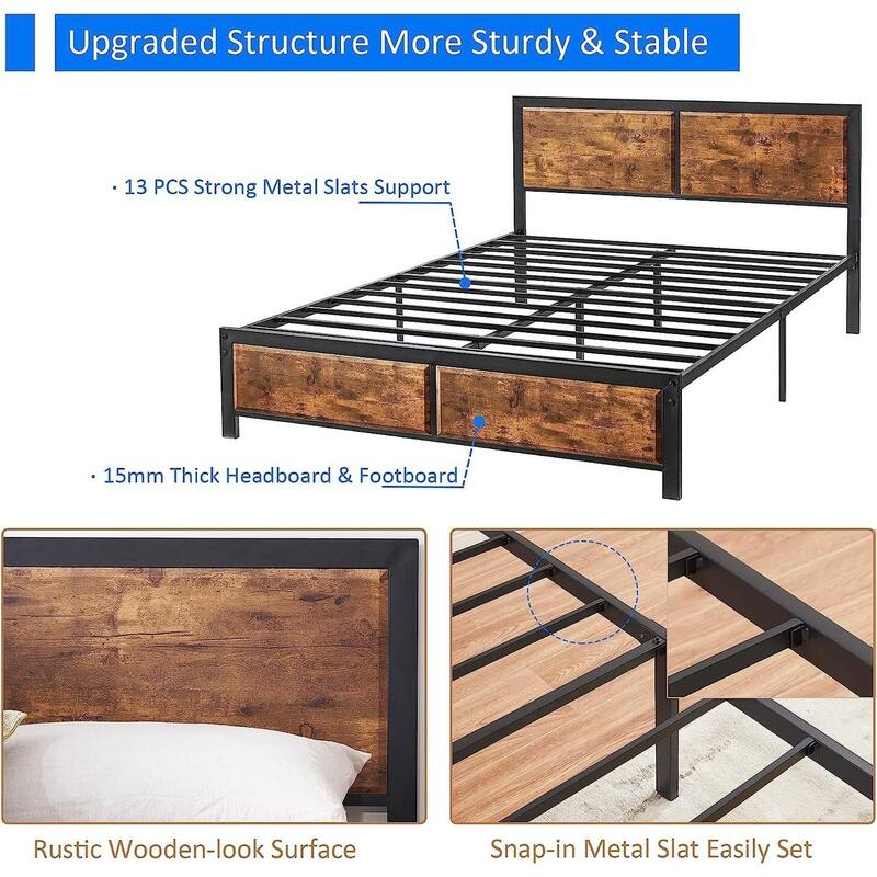 VECELO 3-Pieces Bedroom Sets, Platform Bed with Headboard and Set of 2 Nightstands