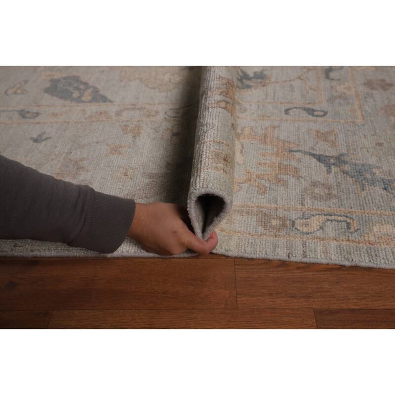Vegetable Dye Grey Oushak Turkish Rug Hand-Knotted Bedroom Wool Carpet - 9'0"x 12'0"
