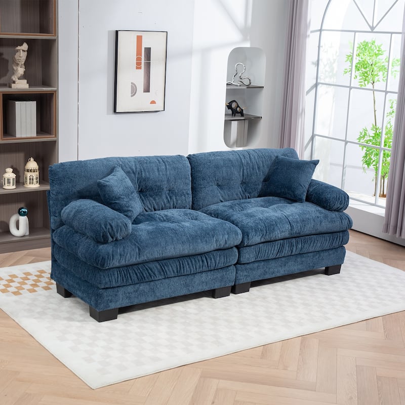 Two-seat Modular Blue Chenille Sofa for Living Room