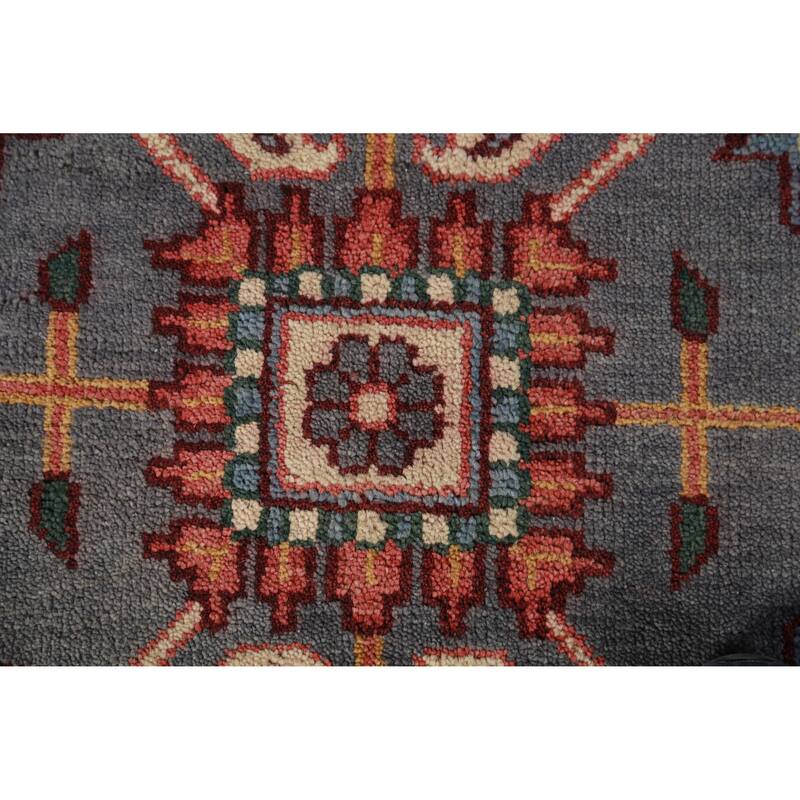 Gray Blue Geometric Oushak Oriental Area Rug Hand-Knotted Wool Carpet - 7'10" x 9'10"