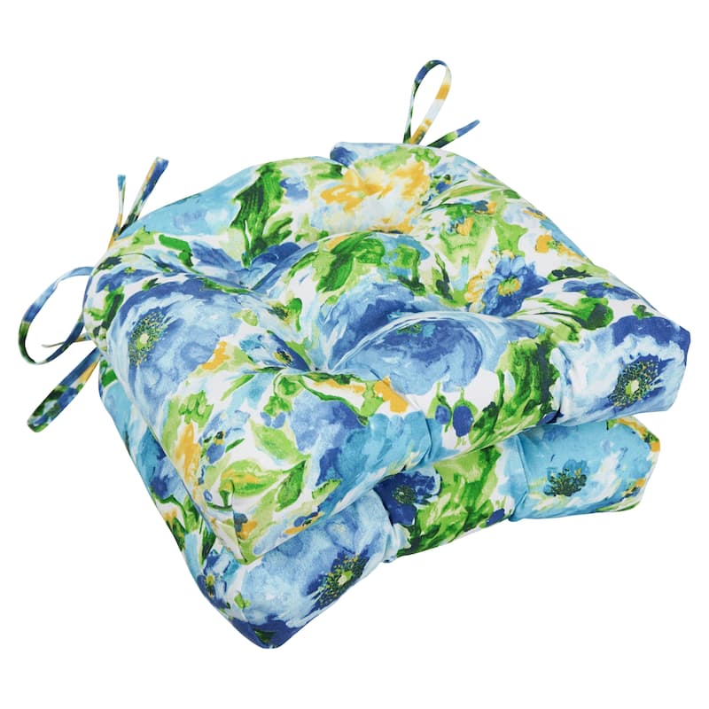 16-inch Rounded Back Tufted Indoor/ Outdoor Chair Cushions (Set of 2) - 16" - Lesandra Sunblue