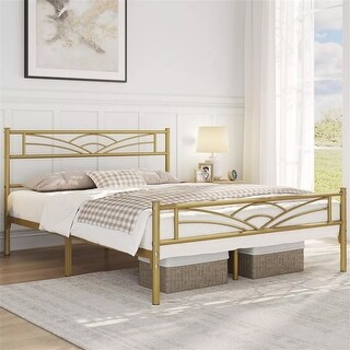 Full Metal Bed Frame Headboard Home Bedroom Furniture Antique Gold ...