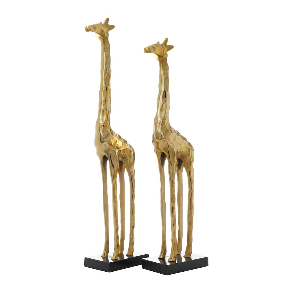 Aluminum Metal Giraffe Sculpture - Set of 2 Gold - Roche River Decor - 4"W x 6"L x 27"H