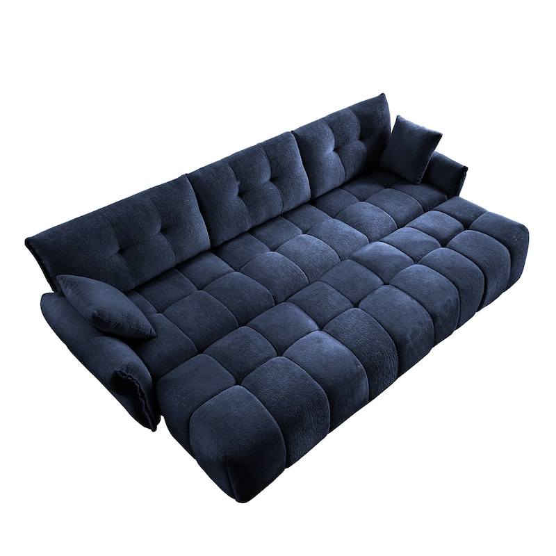 110.2" Chenille 3-Seater Sofa Set with 3 Ottomans and Pillows, Solid Wood Frame and High-Resilience Cushions