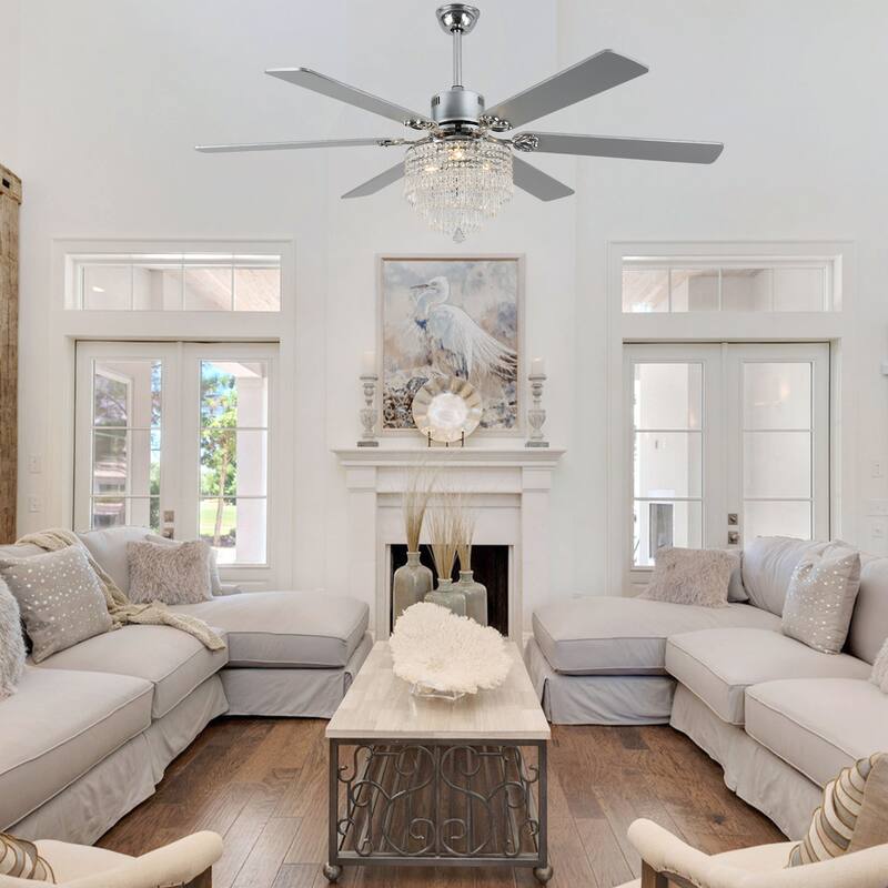 Bella Depot 65" Mondern Crystal Drum Ceiling Fan 6-Speed Reversible with Light and Remote