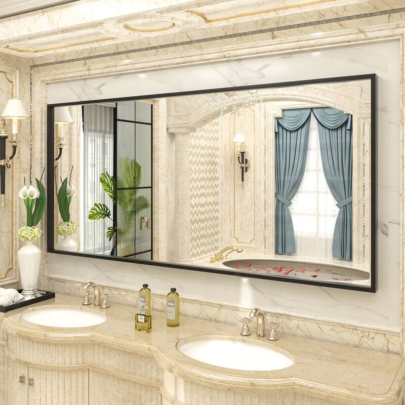 Aluminum Alloy Framed French Cleat Mounted Tempered Glass Wall Vanity Mirror