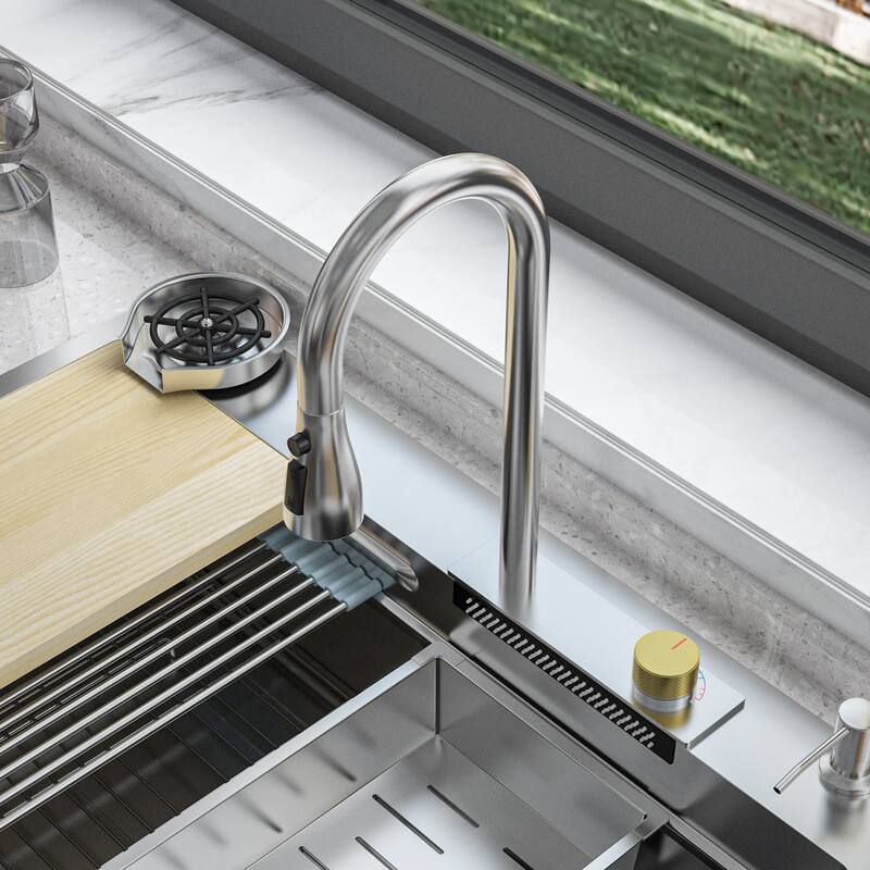 All-in-One Stainless Steel 33.2 in. Bowl Kitchen Workstation Sink