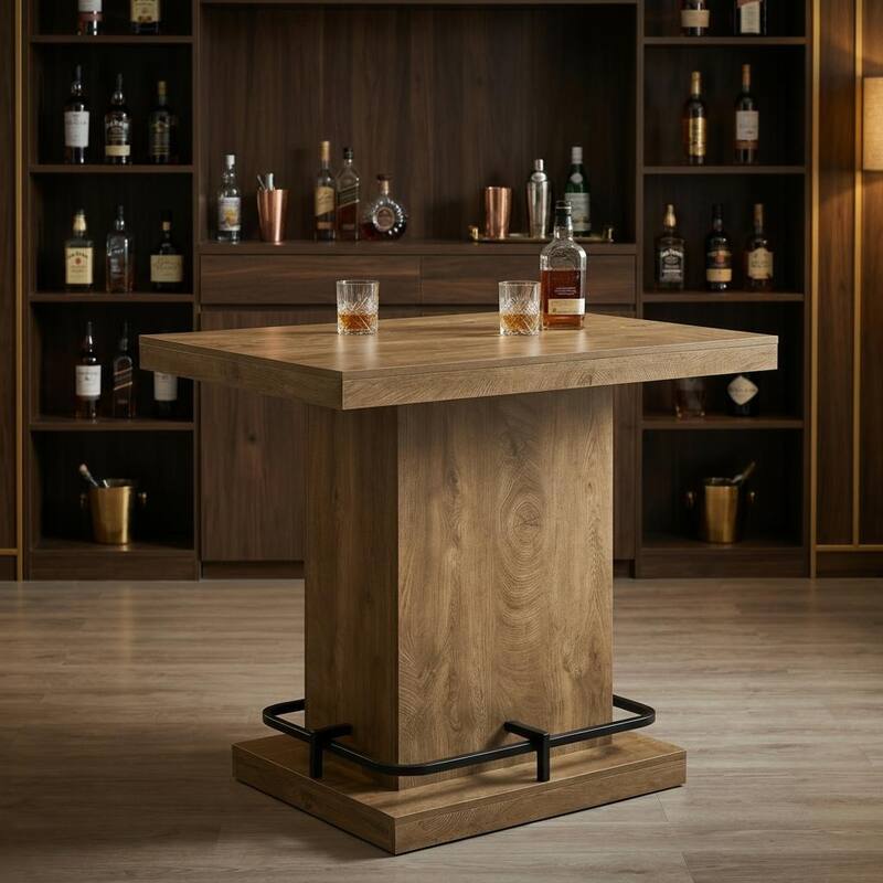 47-Inch Industrial Bar Table, Bistro Pub Table with Metal Footrest for Small Bar Dining Cocktail