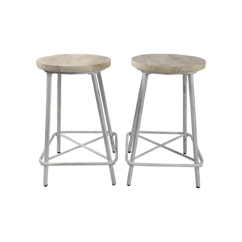 Driftwood Seat Counter Stools - 24" - Whitewash Finish - Set of 2