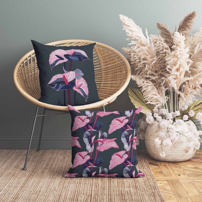 Anthurium Bloom Indoor/Outdoor Reversible Throw Pillow Gray and Blue
