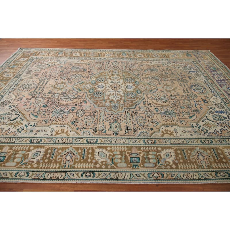 Geometric Tabriz Persian Vintage Rug Handmade Living Room Wool Carpet - 7'11" x 11'1"