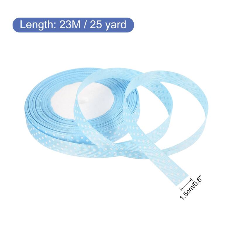 Grosgrain Ribbons with Dots Ribbon Bow Decoration - Light Blue - 25 Yards 5/8 Inch