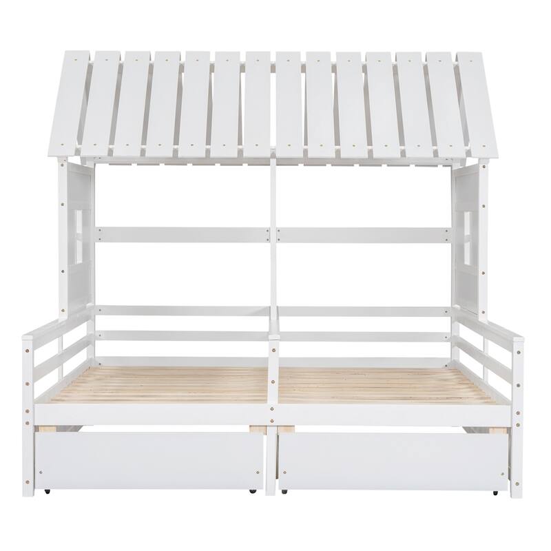 Twin Size House Platform Beds with Two Drawers