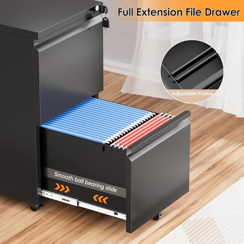 2 Drawer Metal Locking Office Mobile File Cabinet Rolling Storage Cabinet for Home Office