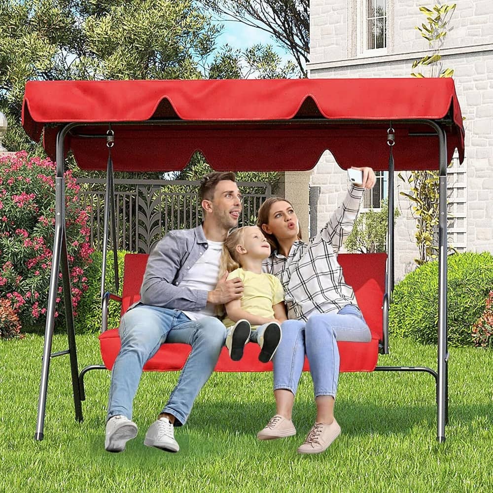 3-person outdoor swing chair swing with textilene seat