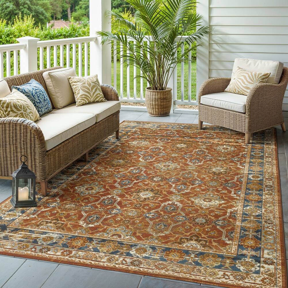 Style Haven Nova Distressed Oriental Rust/ Blue Area Rug.