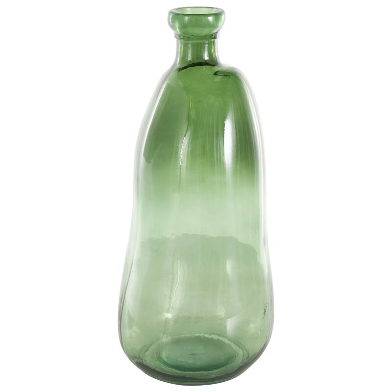 Green Recycled Glass Handmade Tall Curved Ombre Spanish Bottle Abstract Vase