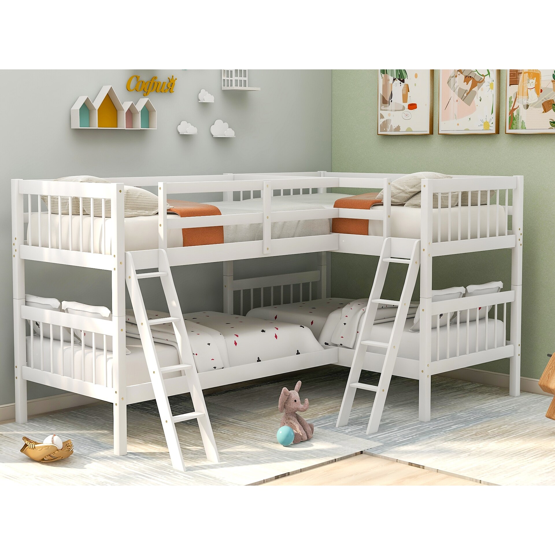 L shaped on sale quadruple bunk bed