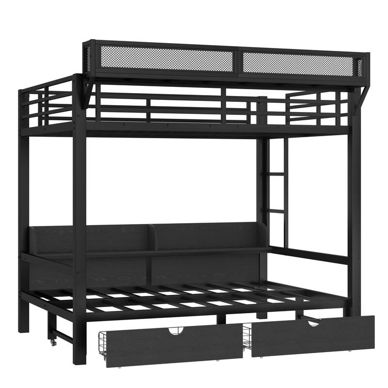 Multifunctional Metal Bunk Beds with USB Ports,Drawers,Shelves and LED Lights
