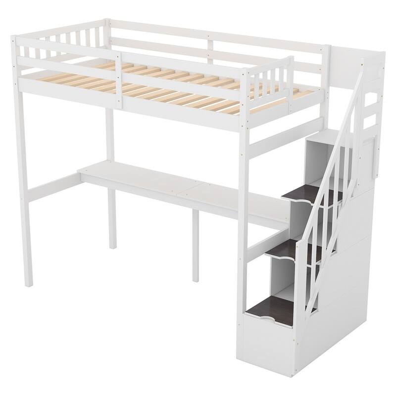 Merax Twin Size Loft Bed with Staircase and Built-in Desk