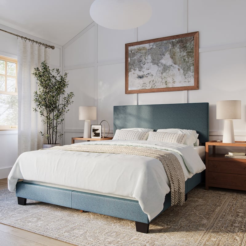 Nova Upholstered Modern Queen Bed, Box Spring Required - Blue