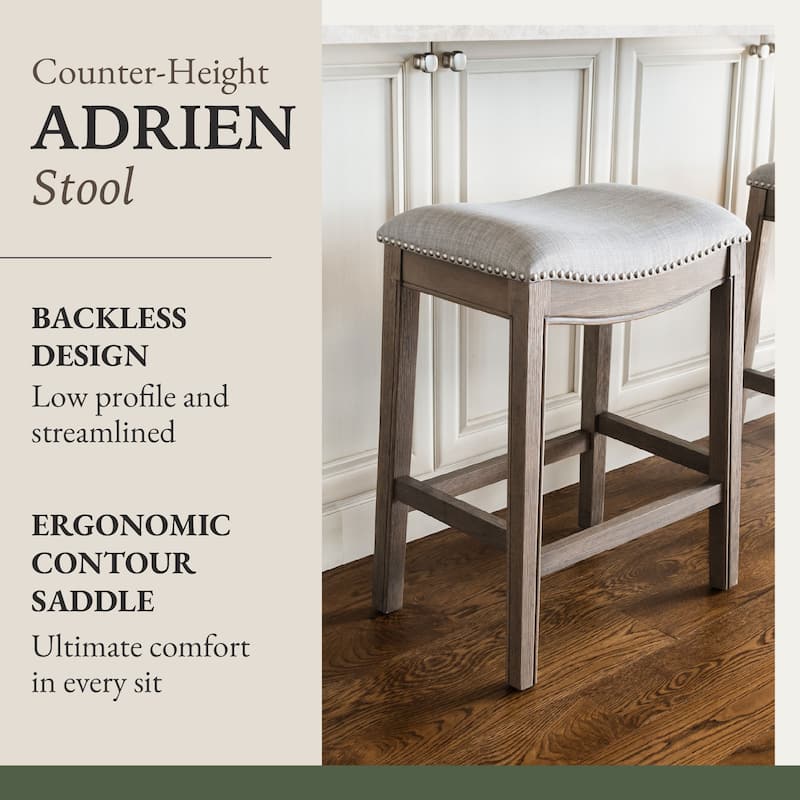 Maven Lane Adrien Backless Saddle Kitchen Counter Stool in Walnut Finish w/ Grey Fabric Upholstery