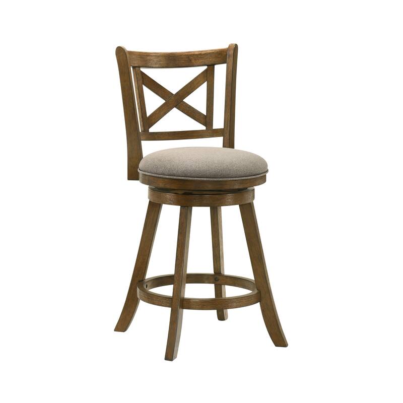 Kodi Modern Farmhouse Swivel Wood Counter Height Kitchen Bar Stool in Sepia Brown Finish with Fabric Upholstered Seat